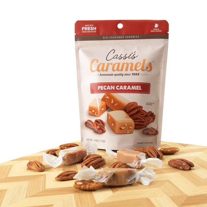 Cassi's Caramels - Wholesale Caramel - 4 oz Cassi’s Pecan Caramels