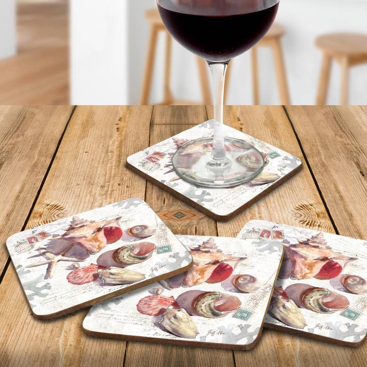 Conimar Promotions - Wholesale Coasters - Cala Home Sundrenched Shells Boxed Hardboard Coaster 4pk 4