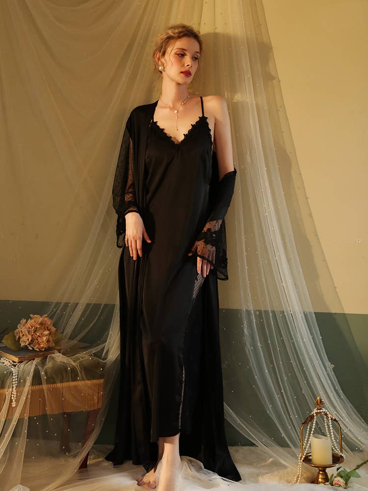 Sweetkama - Wholesale Robe - Women's - Lace Night Gown, Silk Robes,Bridal Party Robes,with babydoll24