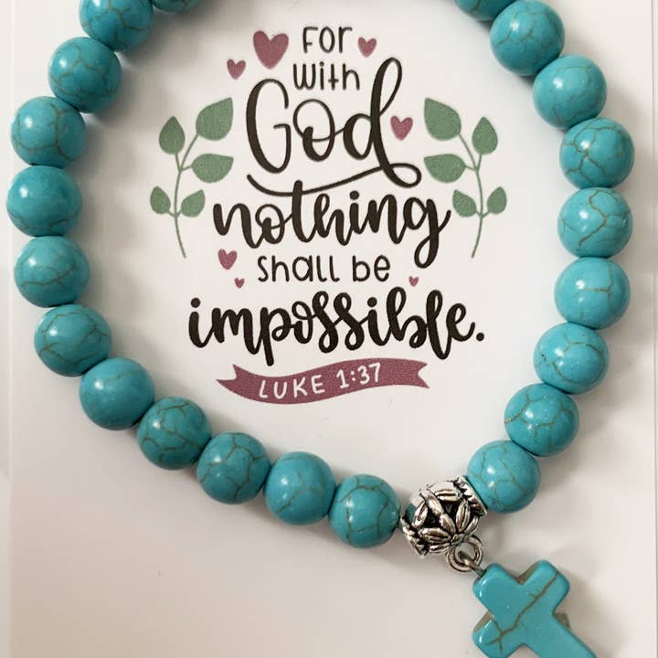 Faithstrings - Wholesale Beaded Bracelet - Cross Turquoise Bead Bracelet Christian Gift Faithstrings