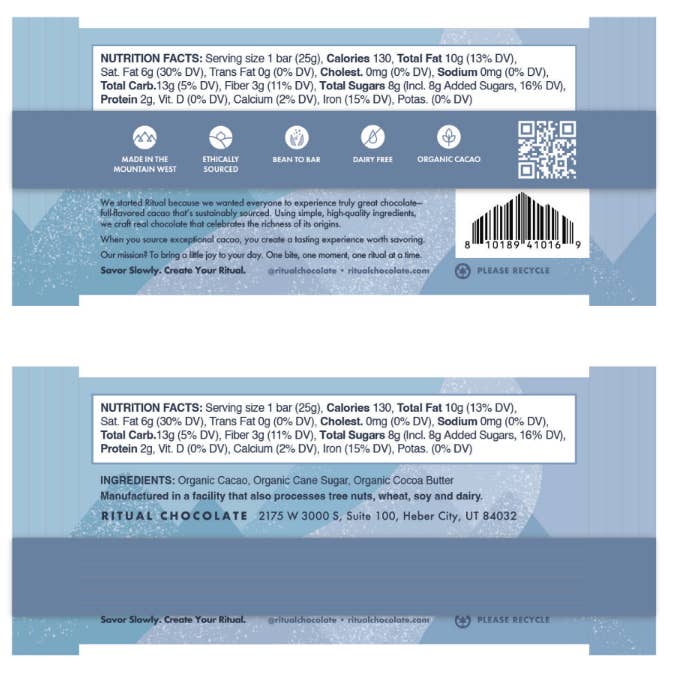 Ritual Chocolate - Wholesale Chocolate - Mid Mountain Blend Mini Bar 25g, Dark Chocolate 70% Cacao1