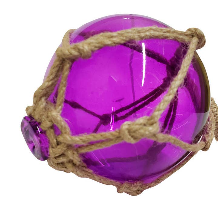 Bola de cristal japonesa púrpura flotador de pesca con decoración de red marrón 6" para venta al por mayor de Hampton Nautical