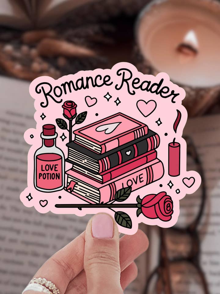 Romance Reader Stack Bookish Sticker for wholesale by Shadowbound Spines LLC