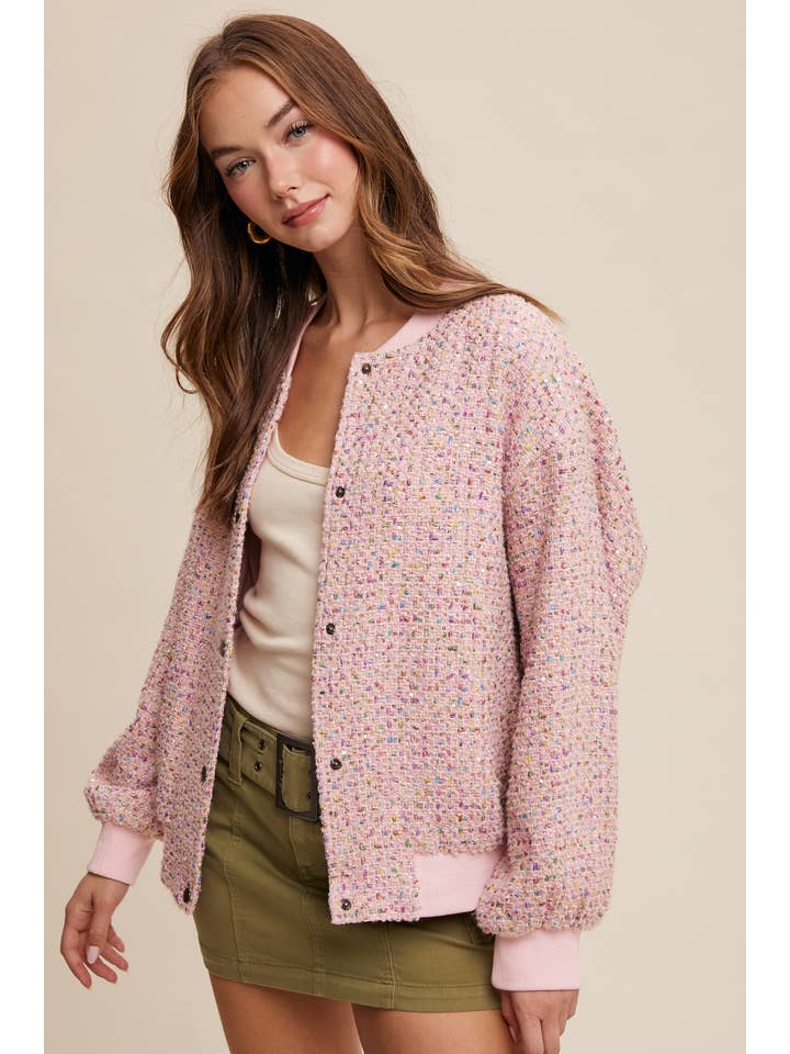 Listicle - Wholesale Bomber Jacket - Women's - Sequin Tweed Bomber Jacket LJ023813