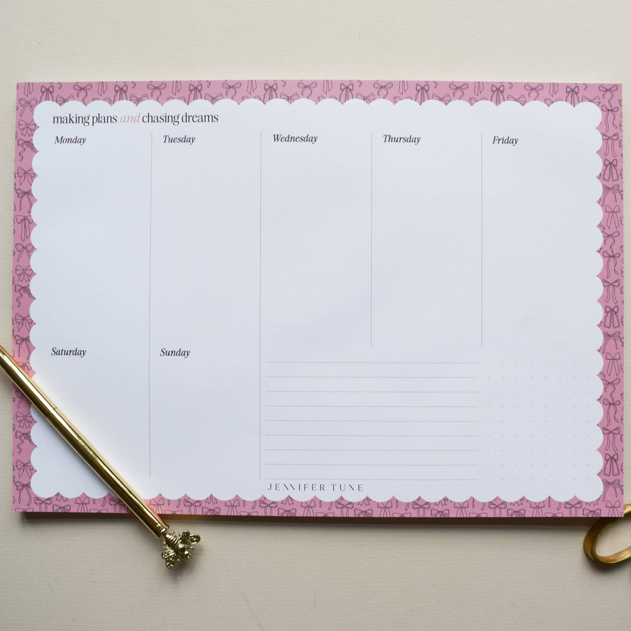 Jennifer Tune - Wholesale Notepad - Pink A4 Weekly Planner Pad with Bows Design5