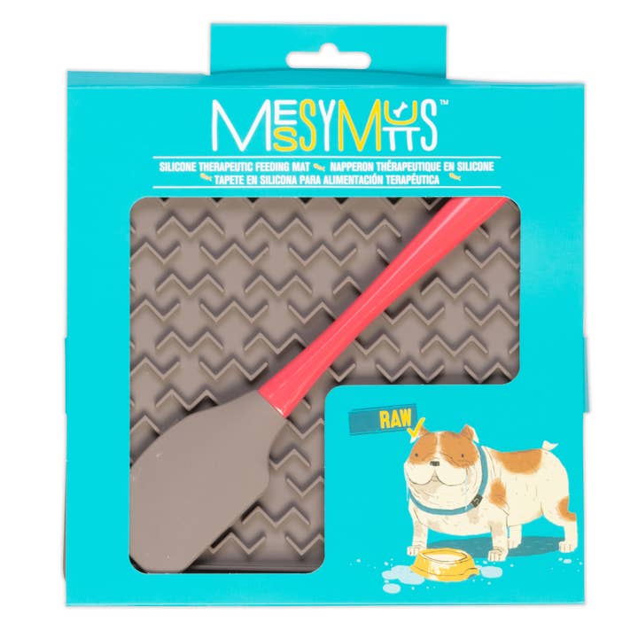 Pet Palette Distribution - Wholesale Pet Food Mat - Dog - Messy Mutts Silicone Therapeutic Feeding Mat w/Spatula Grey