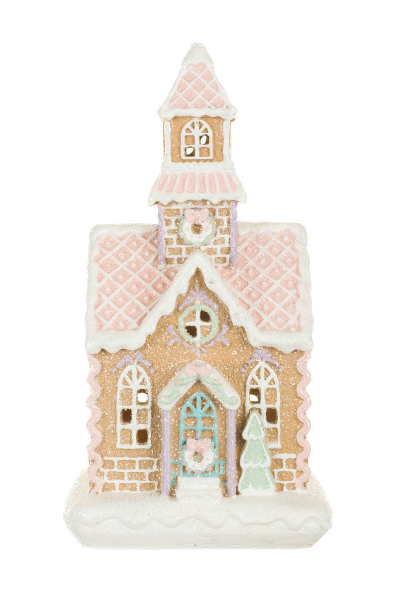 Starlight Collection – wholesale Decorative tabletop object – NEW-White/Pink Glittery Led Gingerbread House Display0