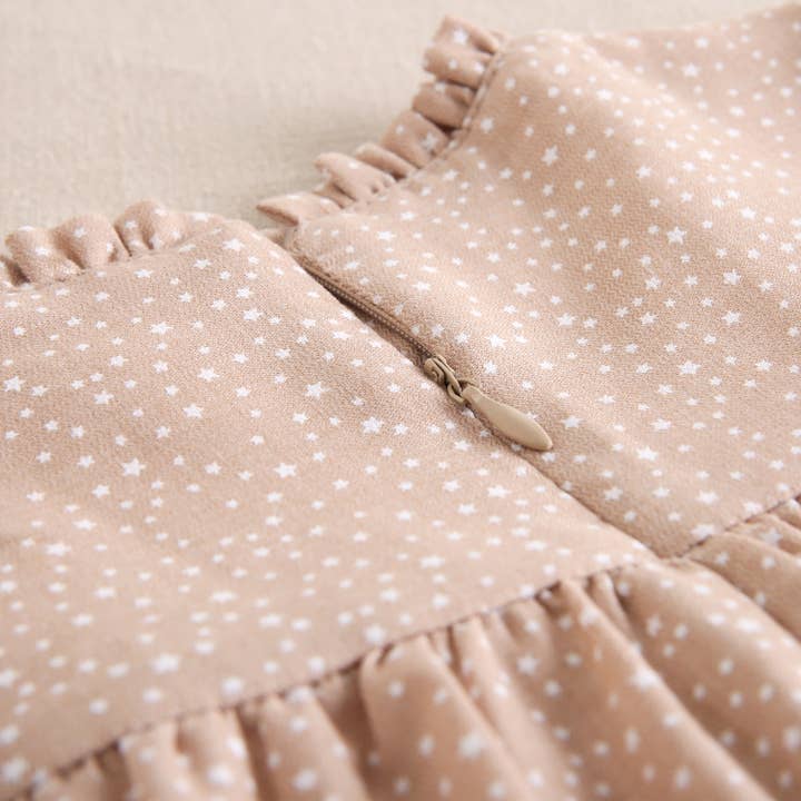 Dadati - Wholesale Dress - Kids - Tan beige dress with white star print8