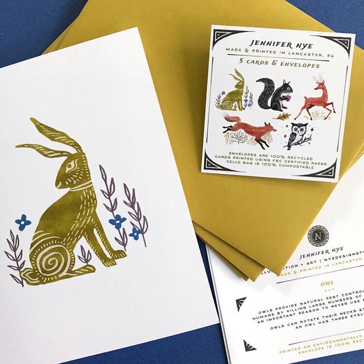 Animal Note Card Set for wholesale by Jennifer Nye Studio