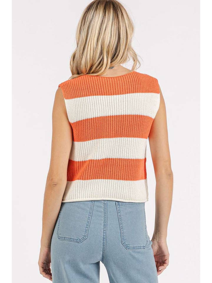 mittoshop - Wholesale Sweater Vest - Women's - STRIPED V-NECK CROPPED SWEATER VEST TOP30