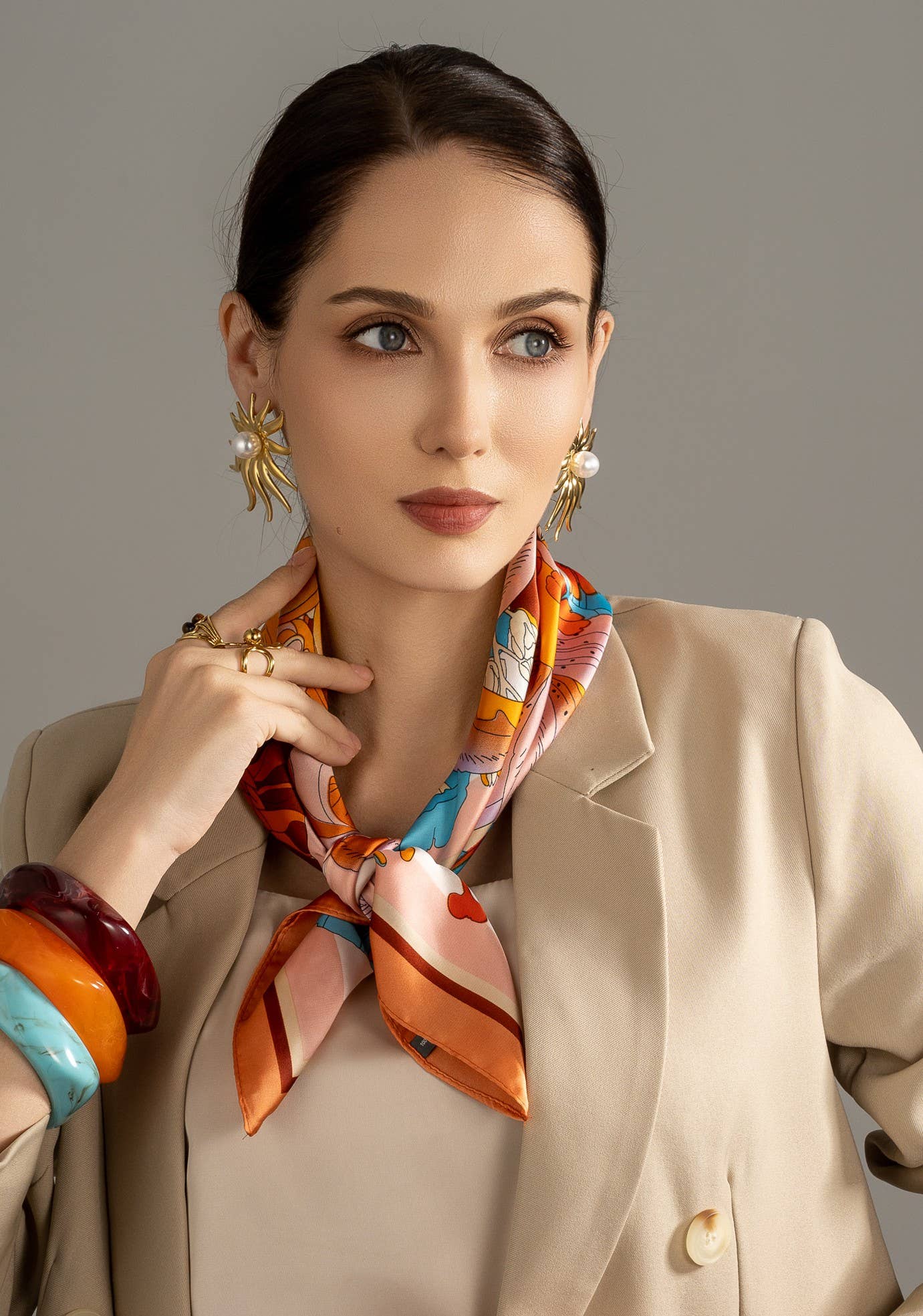 COSMOS - Wholesale Scarf - Women's - Exotic Floral Square Scarf 70x70 Colorful Satin Touch Silk1