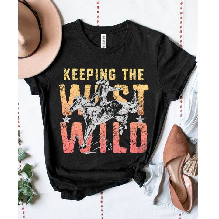 KEEPING THE WEST WILD COWBOY WASHED GRAPHIC TEE for wholesale by HRTandLUV