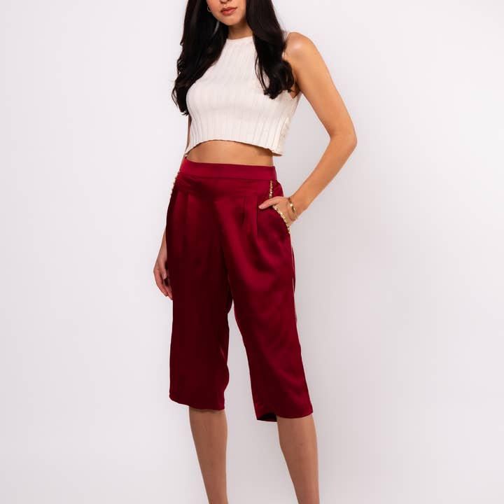 Brangio Sophisticated Burgundy Satin Pants for wholesale by Brangio (Italy) Company Inc.
