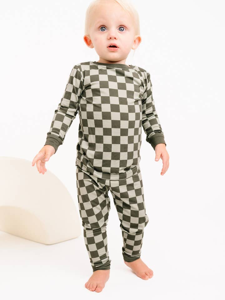 Little One Shop - Wholesale Top & Pant Set - Baby - Pine Checkered Bamboo Set