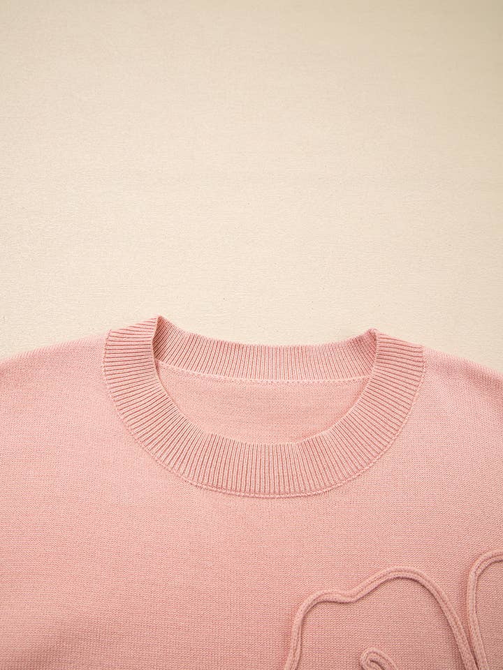 Pfirsichblüte Pfirsichblüten Großer Blumenakzent Blasenärmel Pullover mit überschnittenen Schultern für den Großhandel auf Faire5