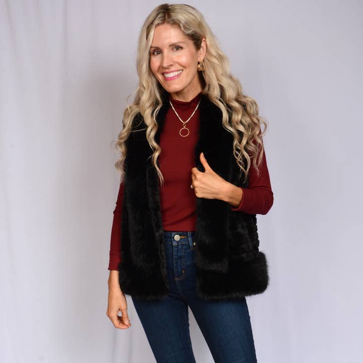 Fur Jacket With Collar and Side Pockets Vest for wholesale by Kaleidoscope Accessories