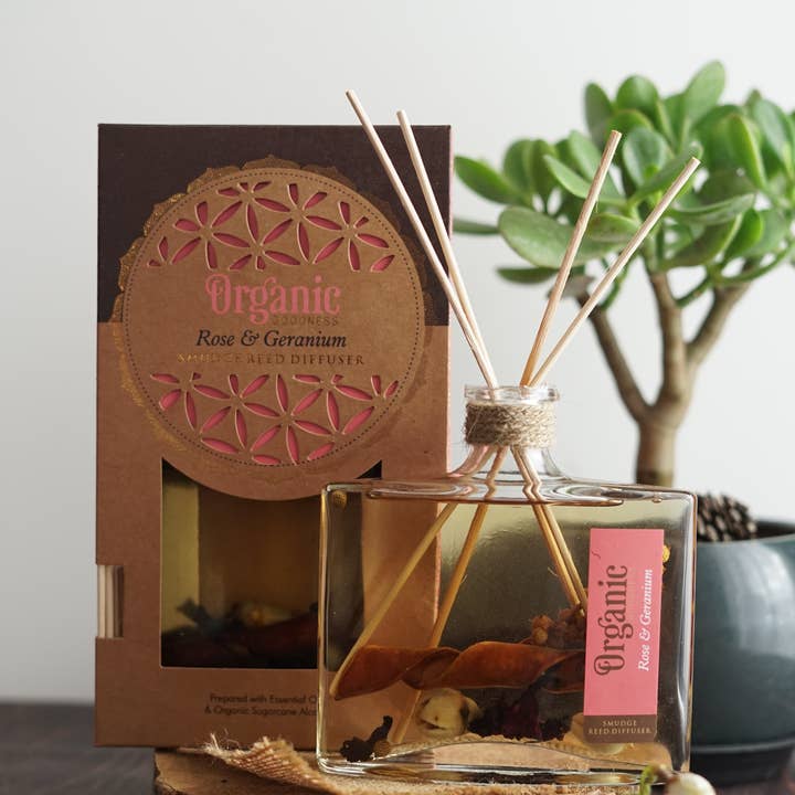 R. Expo/Song of India - Wholesale Reed Diffuser - Organic Goodness Smudge Reed Diffuser - Rose & Geranium1
