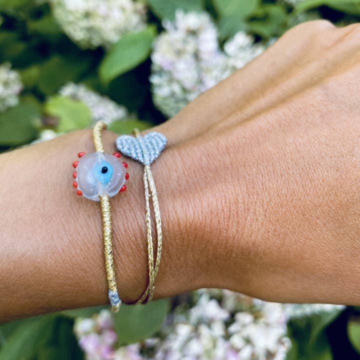 Metallic Clear Murano Evil Eye Bracelet for wholesale by OIYA