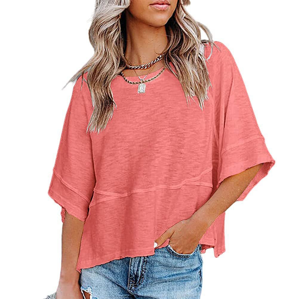 SALINA TRADING INC - Wholesale T-Shirt - Women's - Women Casual Stitching Solid Color Flared Sleeve T-Shirt5