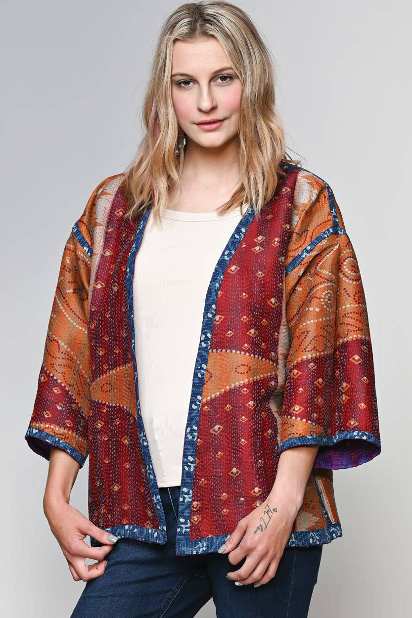 Sevya Handmade - Wholesale Kimono - Women's - Reversible Silk Kantha Kimono Jacket7