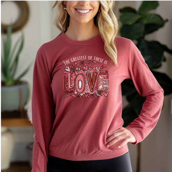 The Greatest of These is Love Long Sleeve Christian T-Shirt for wholesale by Love Ann Joy Apparel, LLC
