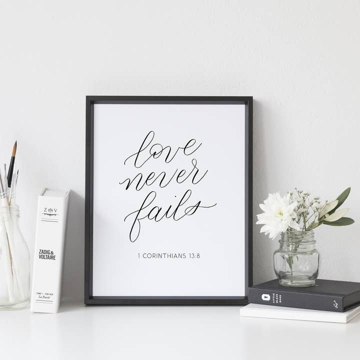 8x10 Wall Art Print - Love Never Fails for wholesale by Greater Joy Design