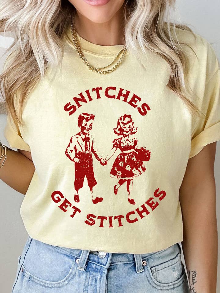 Kissed Apparel - Wholesale Screen Printed T-Shirt - Women's - Snitches Get Stitches Comfort Colors Tee