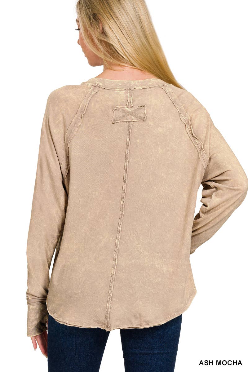 Vanilla Monkey - Wholesale T-Shirt - Women's - Washed Thumb Hole Cuffs Scoop-neck Long Sleeve Top2