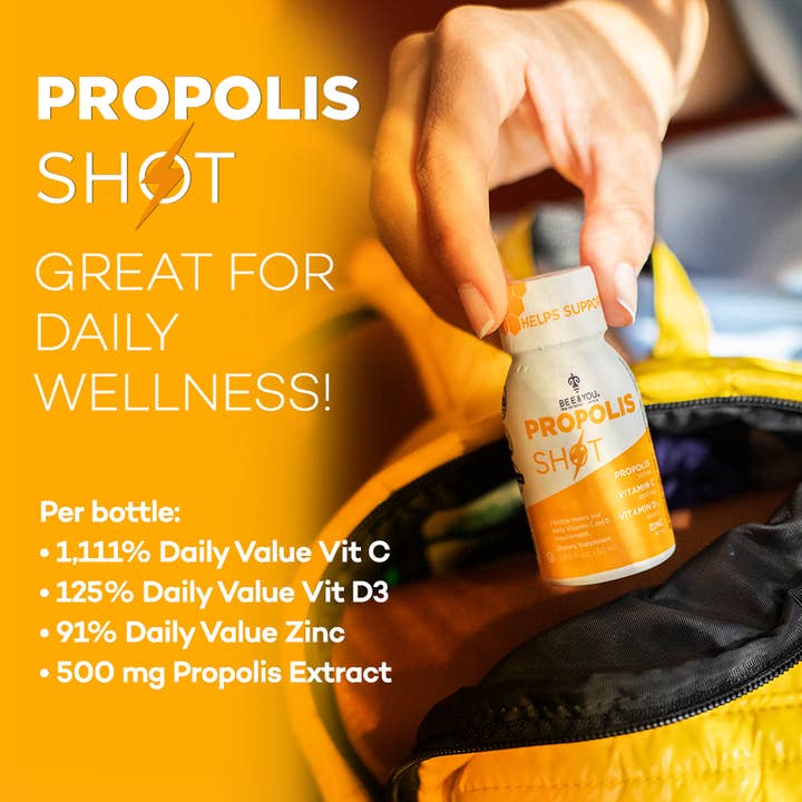 BEE&YOU - Wholesale Oral Supplement/Vitamin - Propolis + Vit D3 + Vit C + Zinc Shot, 1.69oz x 12