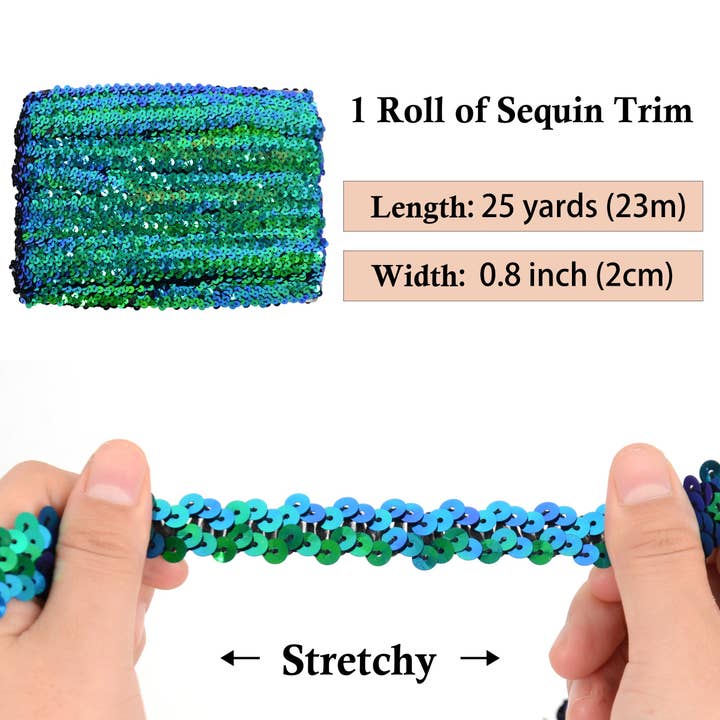 AK Brand - Wholesale Ribbon – Gift wrapping - Elastic Sequin Trim 0.8 Inch Glitter Paillette Ribbon39