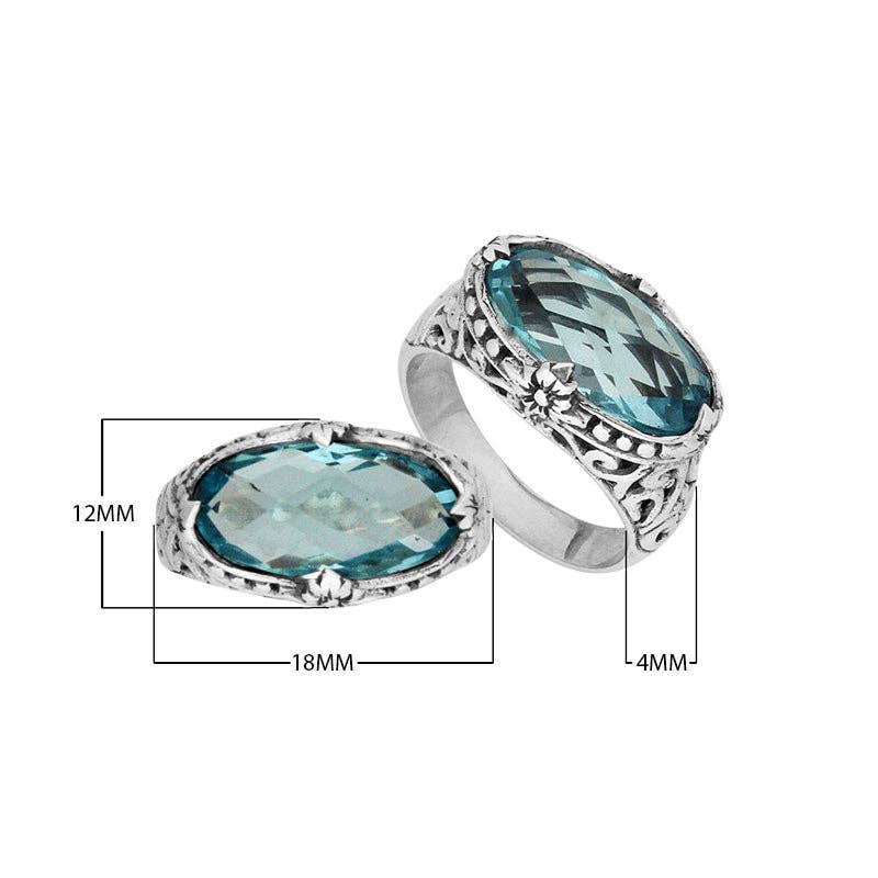 Bali Designs - Wholesale Cocktail/Statement Ring - AR-6164-BT Sterling Silver Oval Faceted Blue Topaz Quartz Ring – Handcrafted in Bali2