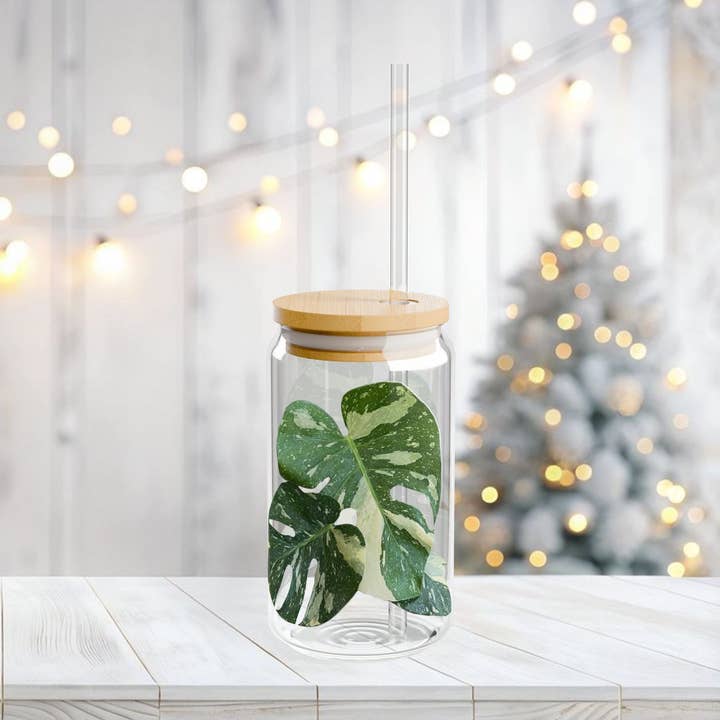 'Thai Constellation Monstera' Glass Sipper for wholesale by VORA + VINE