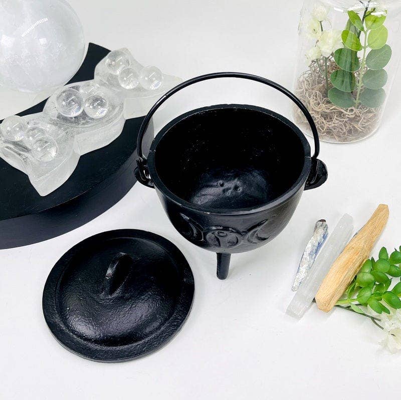 Rock Paradise - Wholesale Decorative Tabletop Object - Crystal Cauldron with Triple Moon Accent Halloween Decor1