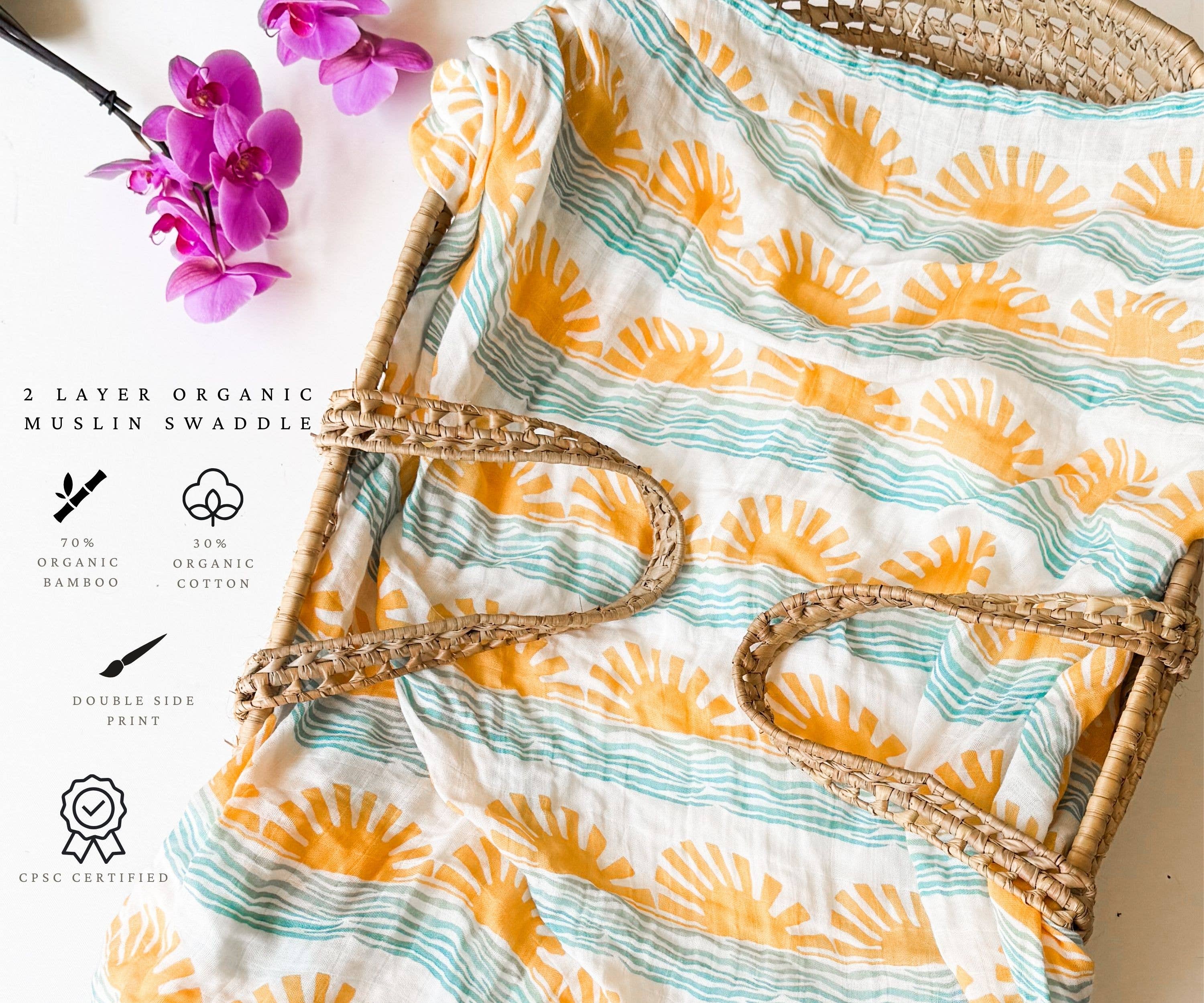 Coca + B.™ - Wholesale Milestone Blanket - Kids & Baby - Sun + Wave Organic Baby Swaddle | Surfer Nursery Decor5