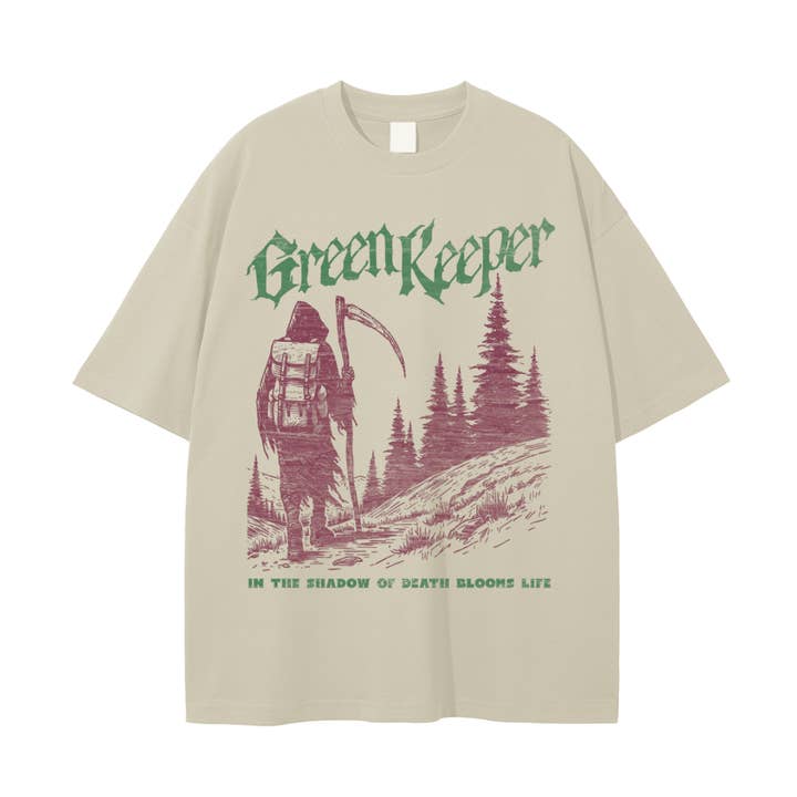 Green Keeper Grim Reaper Cotton Tee for wholesale by Goth Cloth Co.