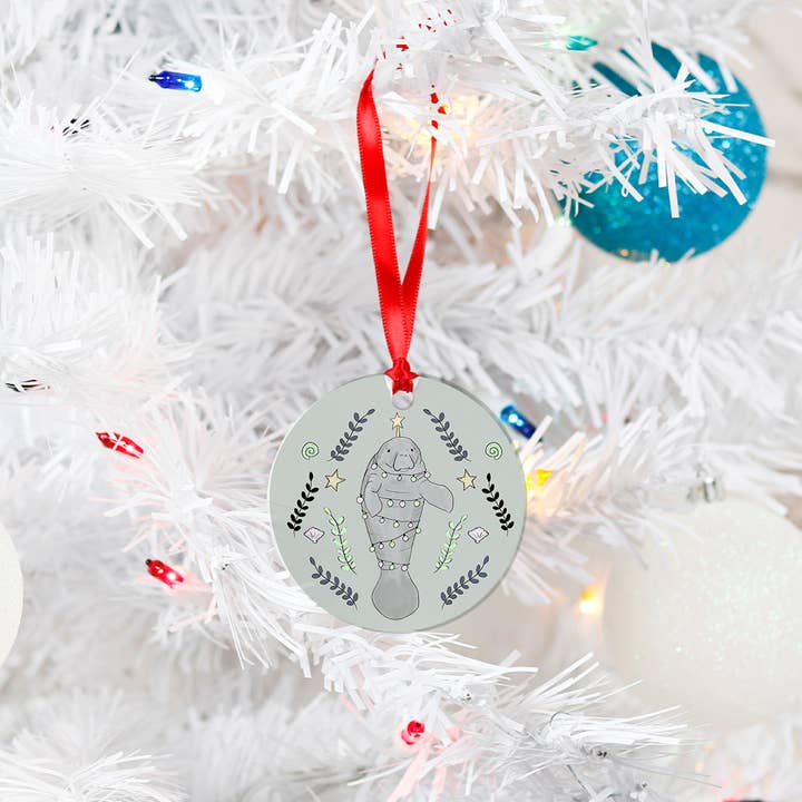 Laura K Maxwell - Wholesale Ornament - Merry Manatee Christmas Ornament2