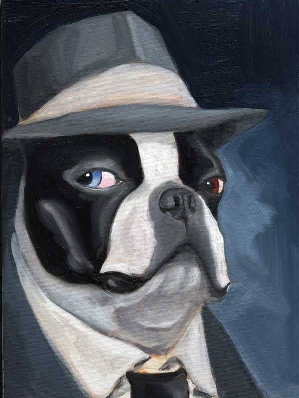 Boston terrier gift, Old Blue Eye - Boston Terrier dog art for wholesale by Brian Rubenacker studios