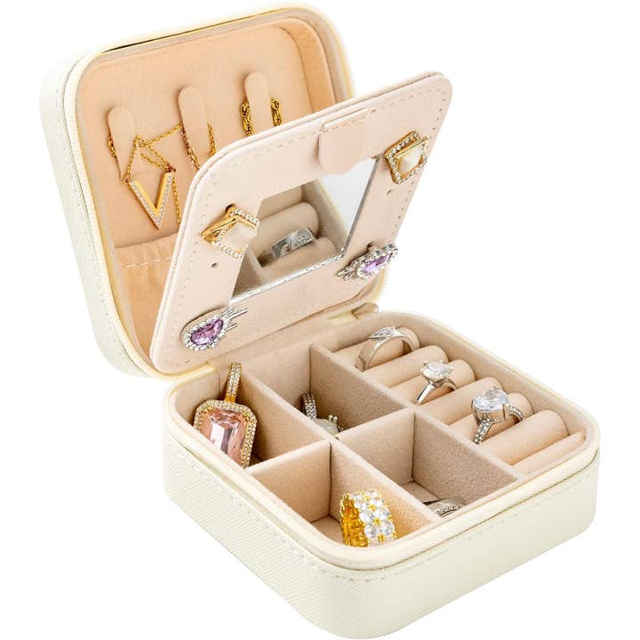 wandf - Wholesale Jewellery box/organiser - Soft Leather Jewelry Organizer Travel Case with Mirror Trip1