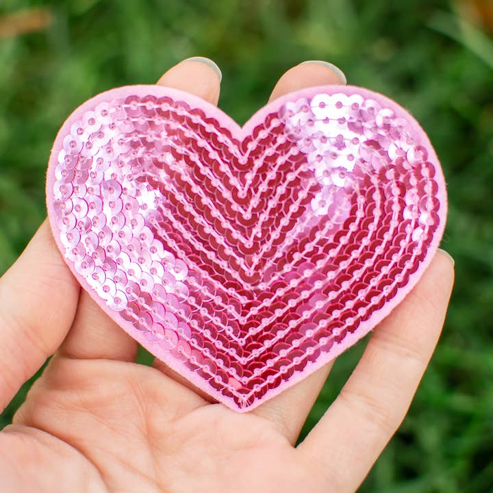 Sequin Heart Iron On Patches for wholesale by Rogue Society Apparel®️
