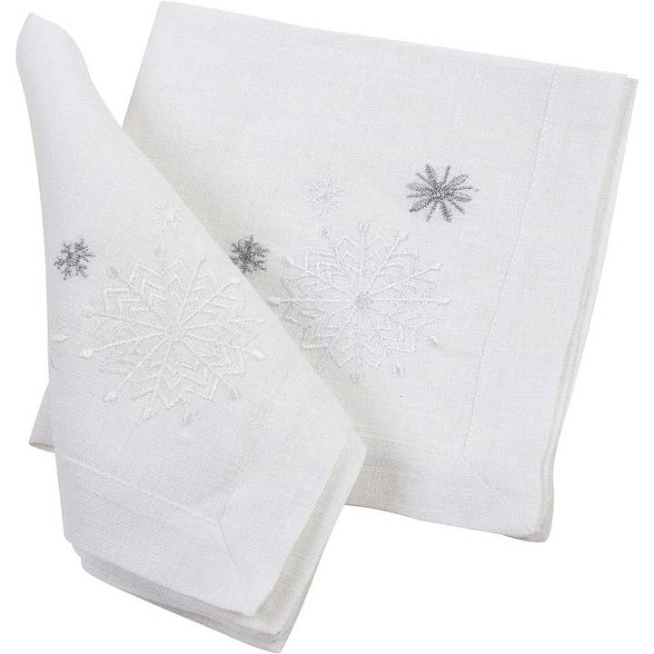 Emrboidered Christmas Napkins Cotton/Linen Snowy for wholesale by Harmony Textile