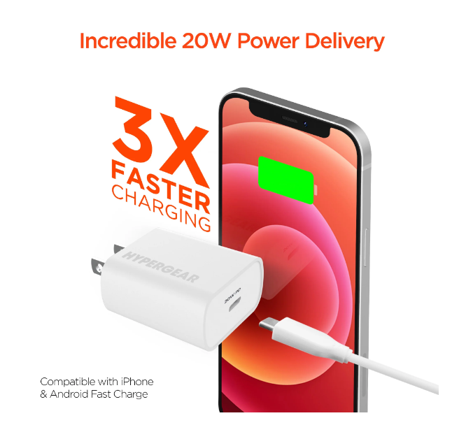 JupiterGear Home - Vente Chargeurs portables - Chargeur secteur HyperGear USB-C DP 20 W6