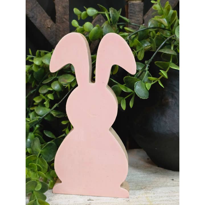 Wholesale Home Decor - Wholesale Decorative Tabletop Object - Pink Wooden Bunny 7x3in