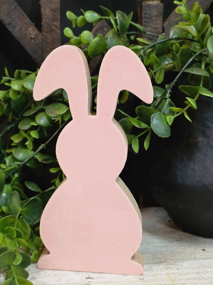 Pink Wooden Bunny 7x3in for wholesale by Wholesale Home Decor