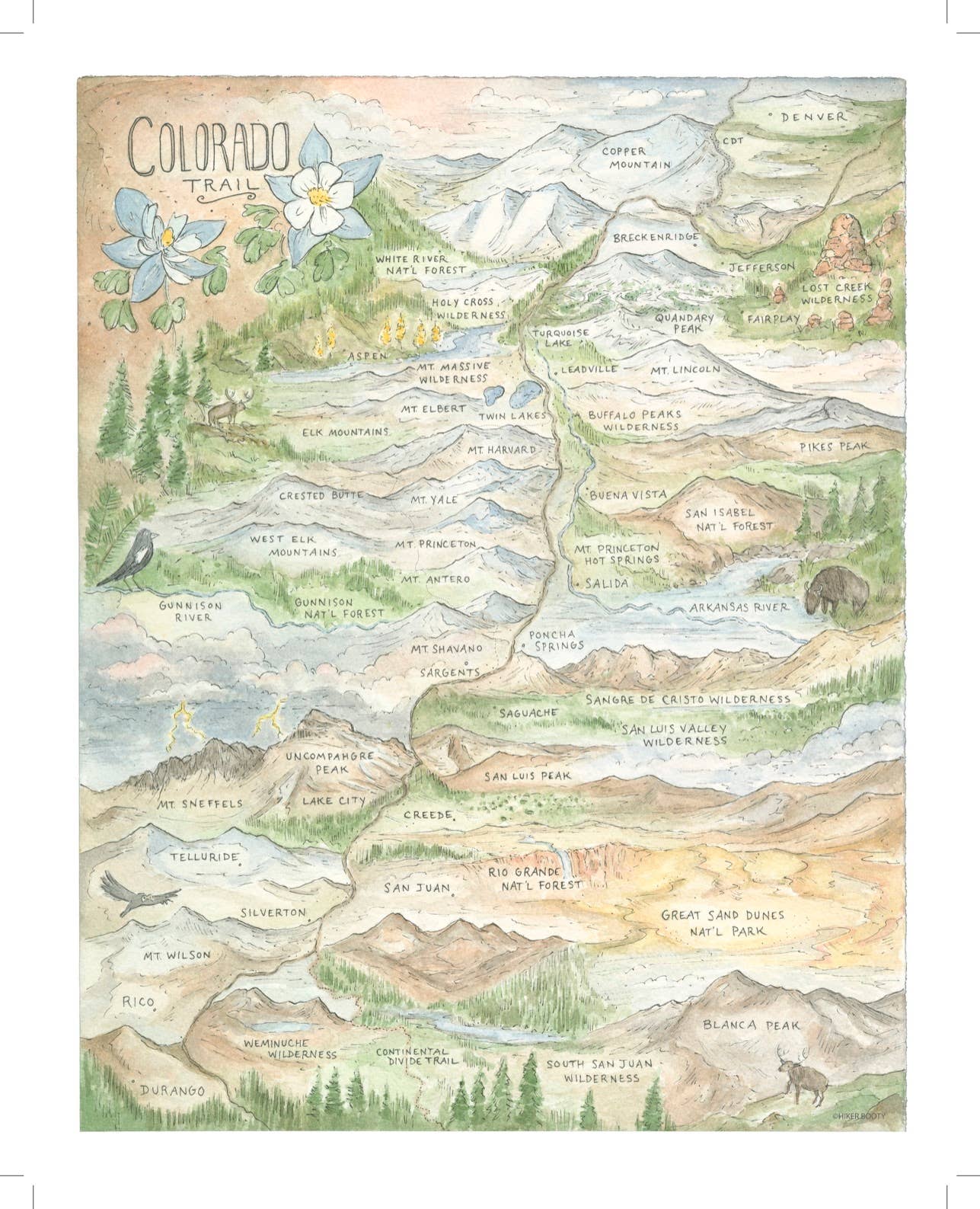 Hiker Booty - Wholesale Art Print - Colorado Trail Map 8"x10" Art Print2