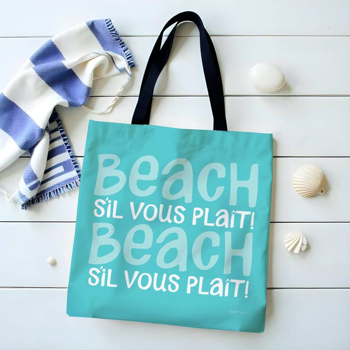 Borsa Tote Ispirata alla Costa Francese "Beach S’il Vous Plaît!" per la vendita all'ingrosso da parte di Atelier Vero Wholesale