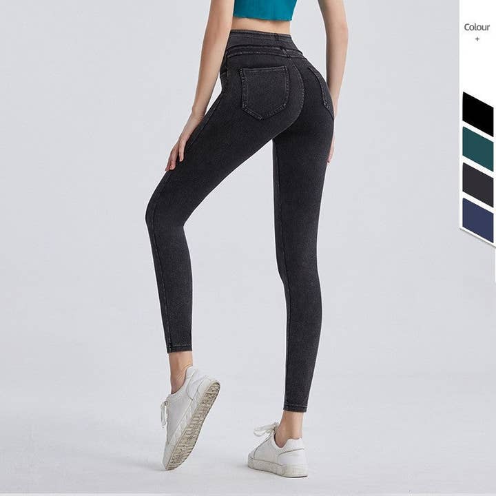 FurDecoration - Wholesale Athletic/Lounge Leggings - Women's - High Waist Fleece-Lined Sporty Denim Leggings1