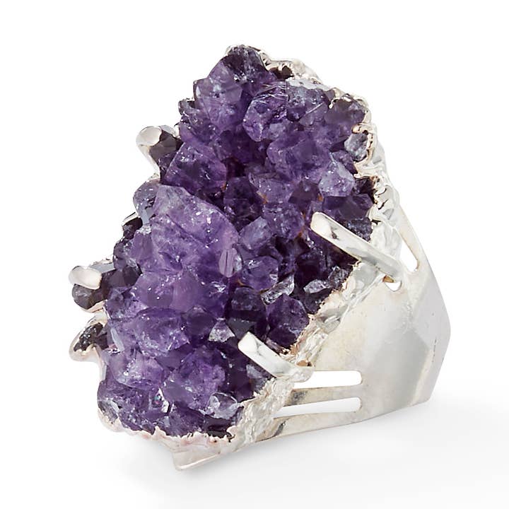 Amethyst Cluster Adjustable Ring for wholesale by Pyramid Collection