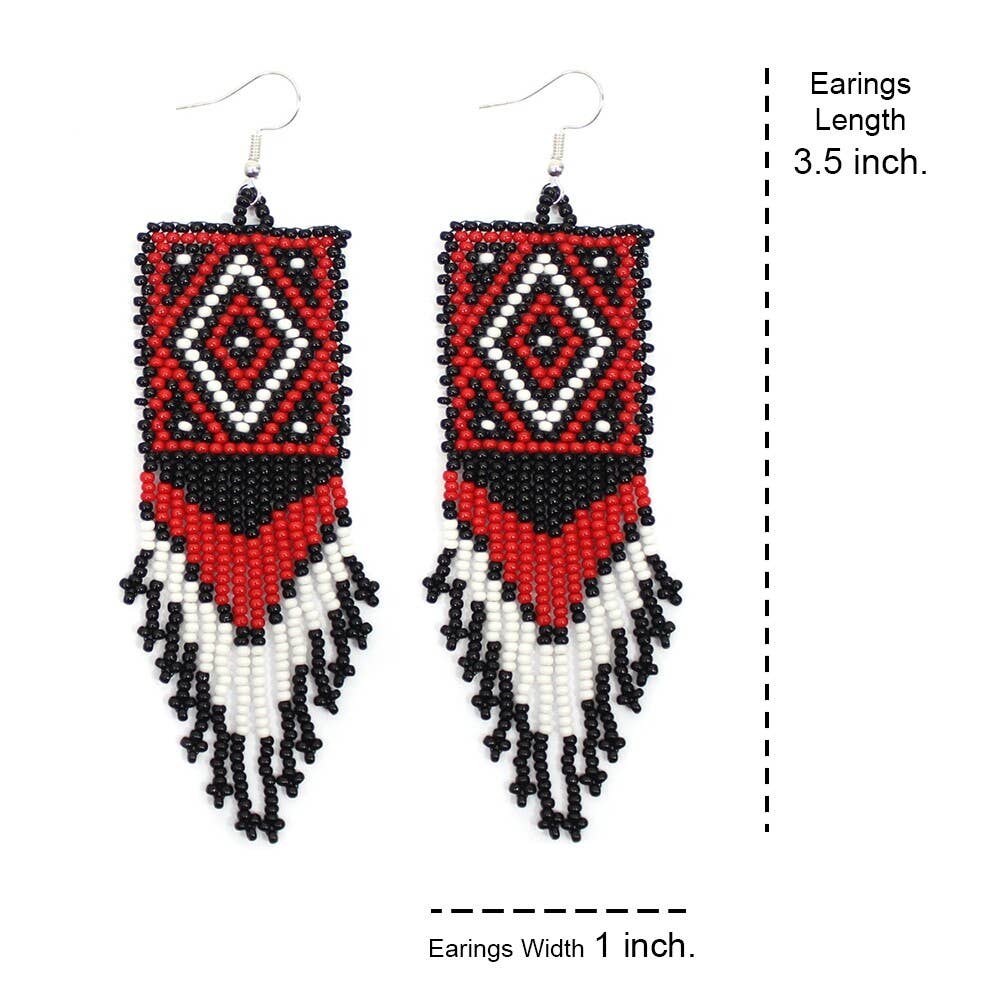 BEADS CORNER - Wholesale Hangende/ronde oorbellen - Handgemaakte kralen zwarte rode Seed Bead Medicine herenoog grote oorbellen2