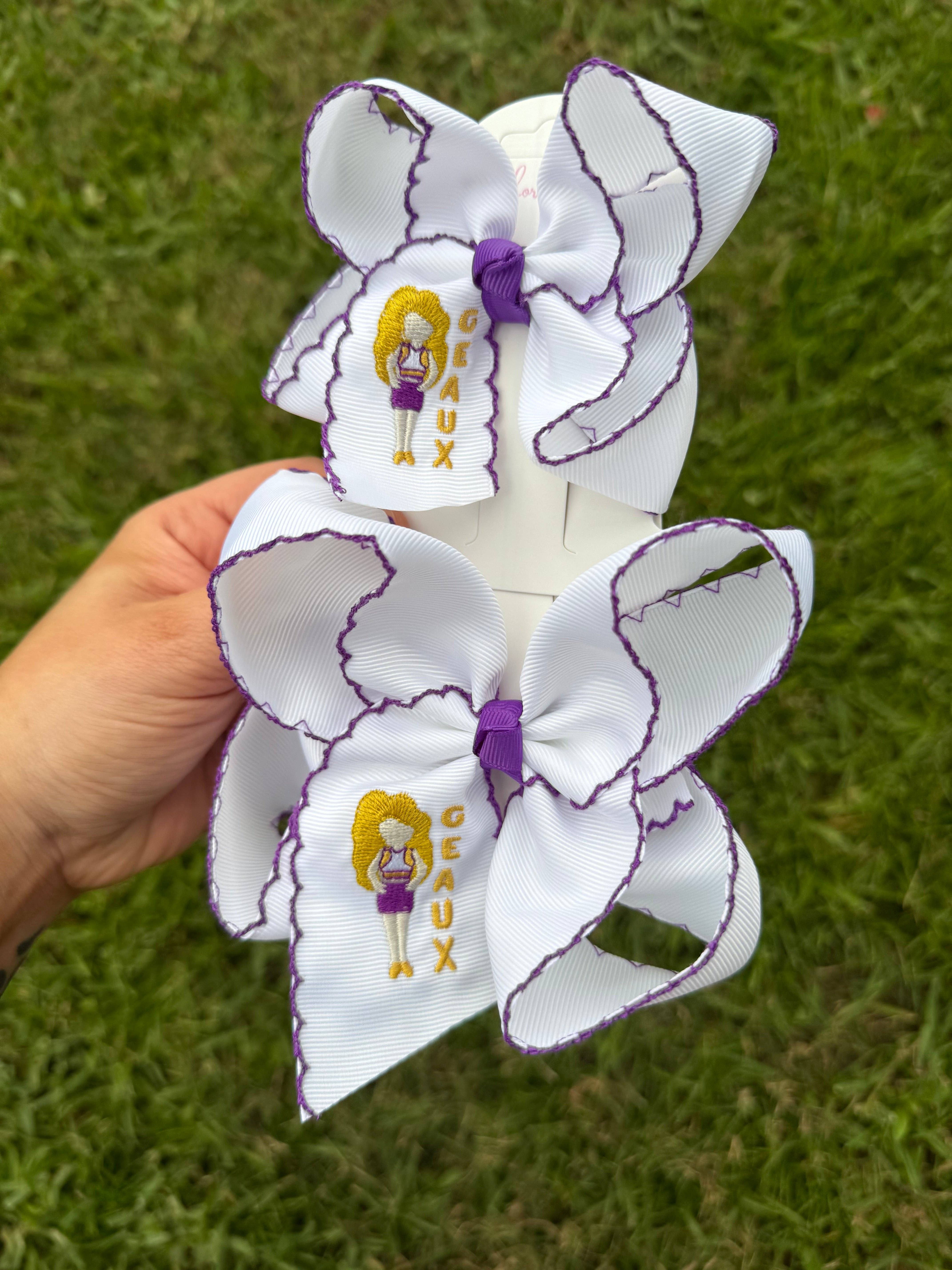 Just For Fun Threads - Wholesale Hair Bow - Kids - GEAUX Game Day Girl Embroidered Bow1