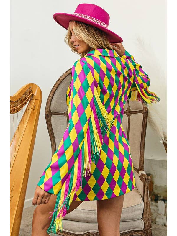 Mardi Gras Diamond Pattern Rringed Single Blazer for wholesale on Faire